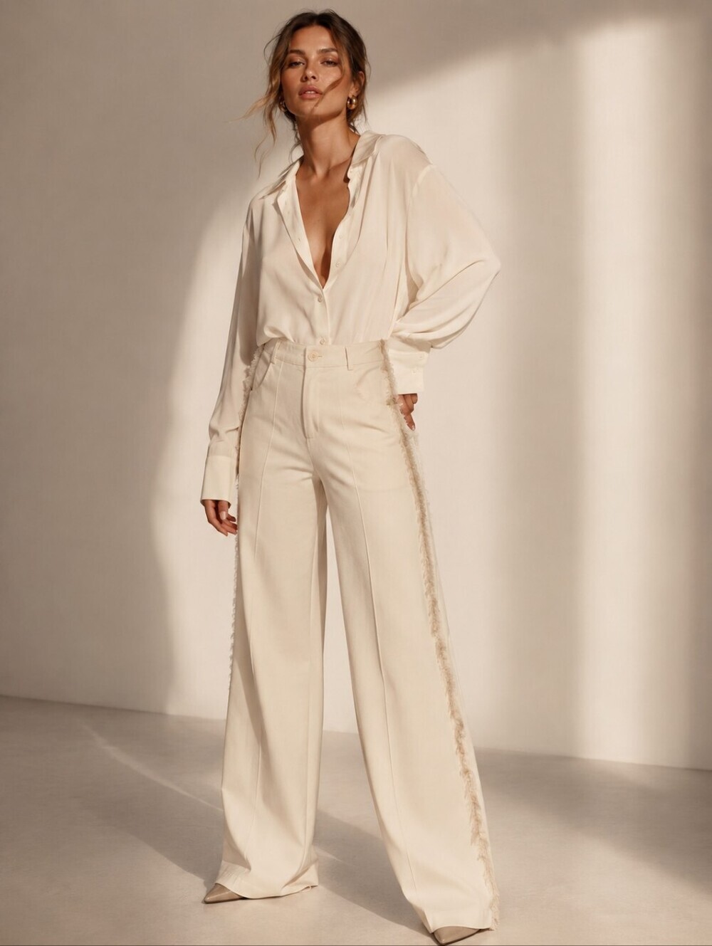❤️ NUDE ITALY HIGH RISE WIDE LEG PINTUCK JEANS WITH FAUX FUR SIDE STRIPE, 8